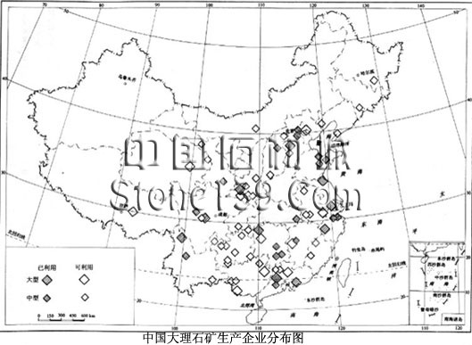 中國大理石分布及大理石生產企業(yè)圖
