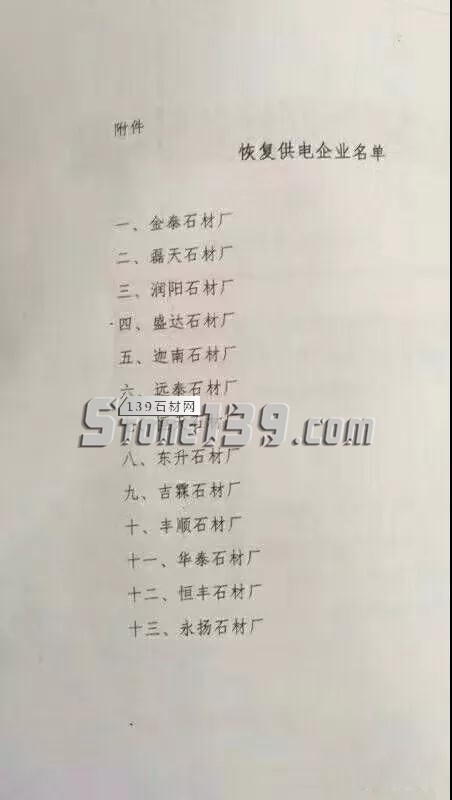 河南泌陽(yáng)縣對(duì)象河鄉(xiāng)13家石材加工企業(yè)恢復(fù)生產(chǎn)用電 關(guān)于對(duì)象河鄉(xiāng)金泰石材廠(chǎng)等13家石材加工企業(yè)恢復(fù)生產(chǎn)用電的通知