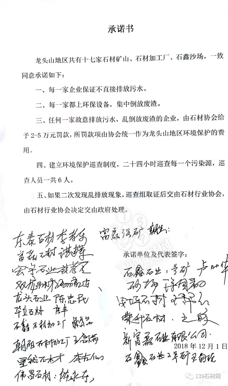 江西菊花黃產(chǎn)地德興市17家石材礦山、石材加工廠環(huán)保承諾書(shū)